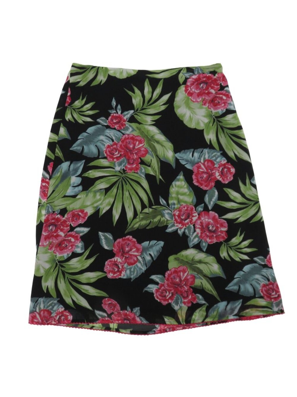 Nine & Company Petite 2P Tropical Hibiscus Flower Floral Black Pencil Skirt 90s